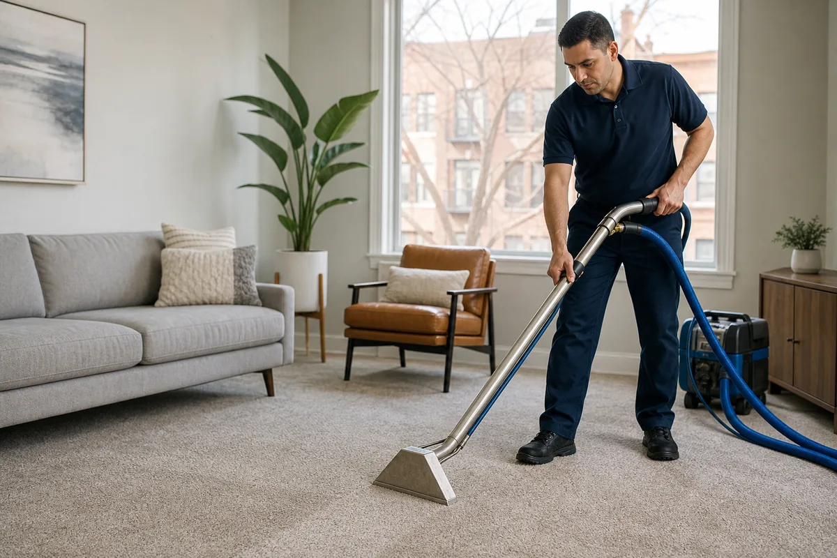 Technician preparing hammond carpet & upholstery cleaning in a Hammond home
