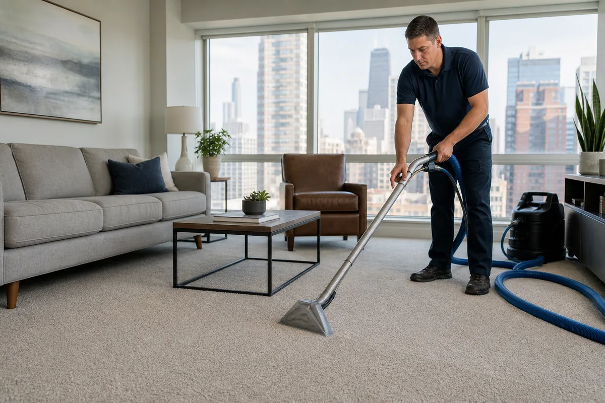 Technician preparing st. john carpet & upholstery cleaning in a St. John home