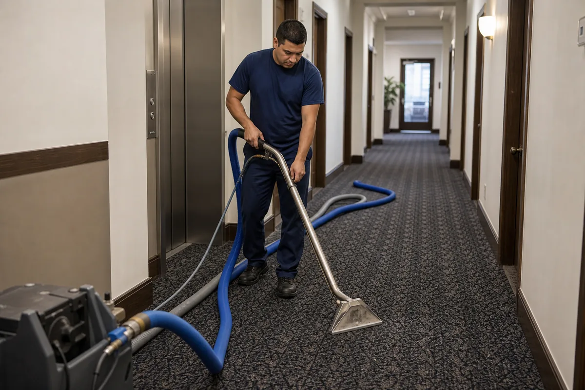 Hammond-area apartment lobby carpet showing a clear winter entry traffic path