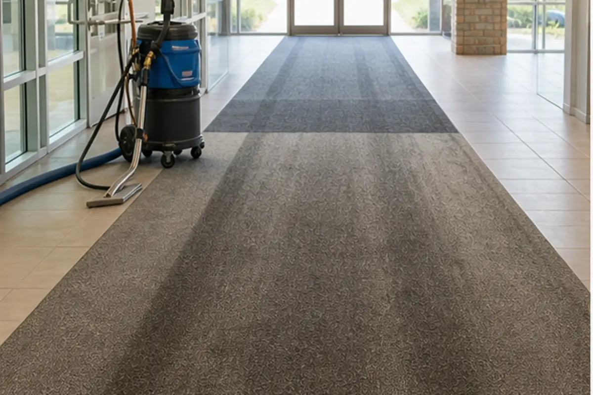 Detailed cleaning beside workstations and a protected equipment path