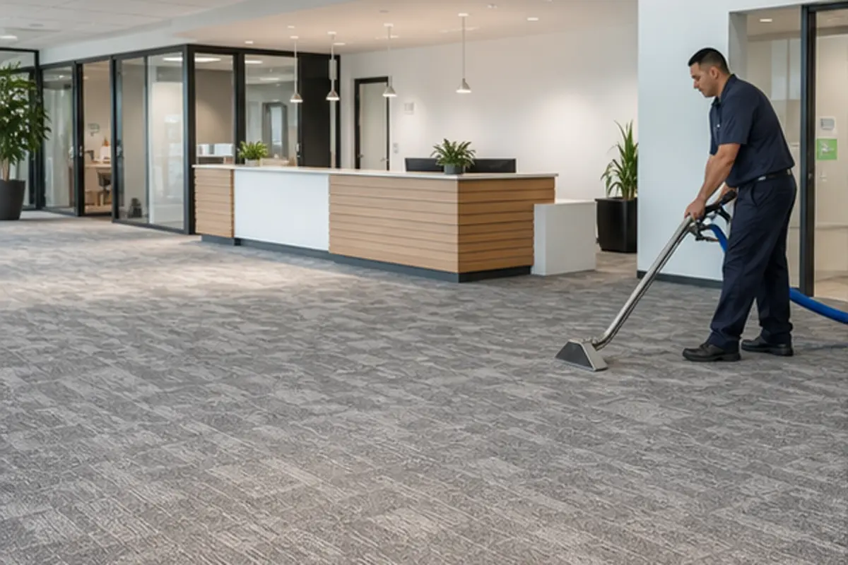 Modern Hammond office reception with textured carpet and clear entry path
