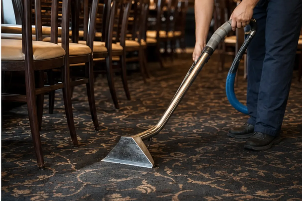 Hammond restaurant dining room with carpeted aisle, wood tables, and warm daylight