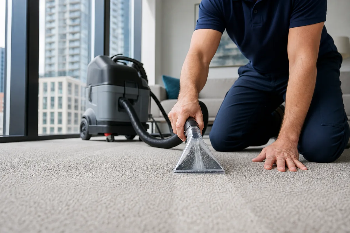 Technician preparing looking for carpet cleaning near me in hammond in a Hammond home