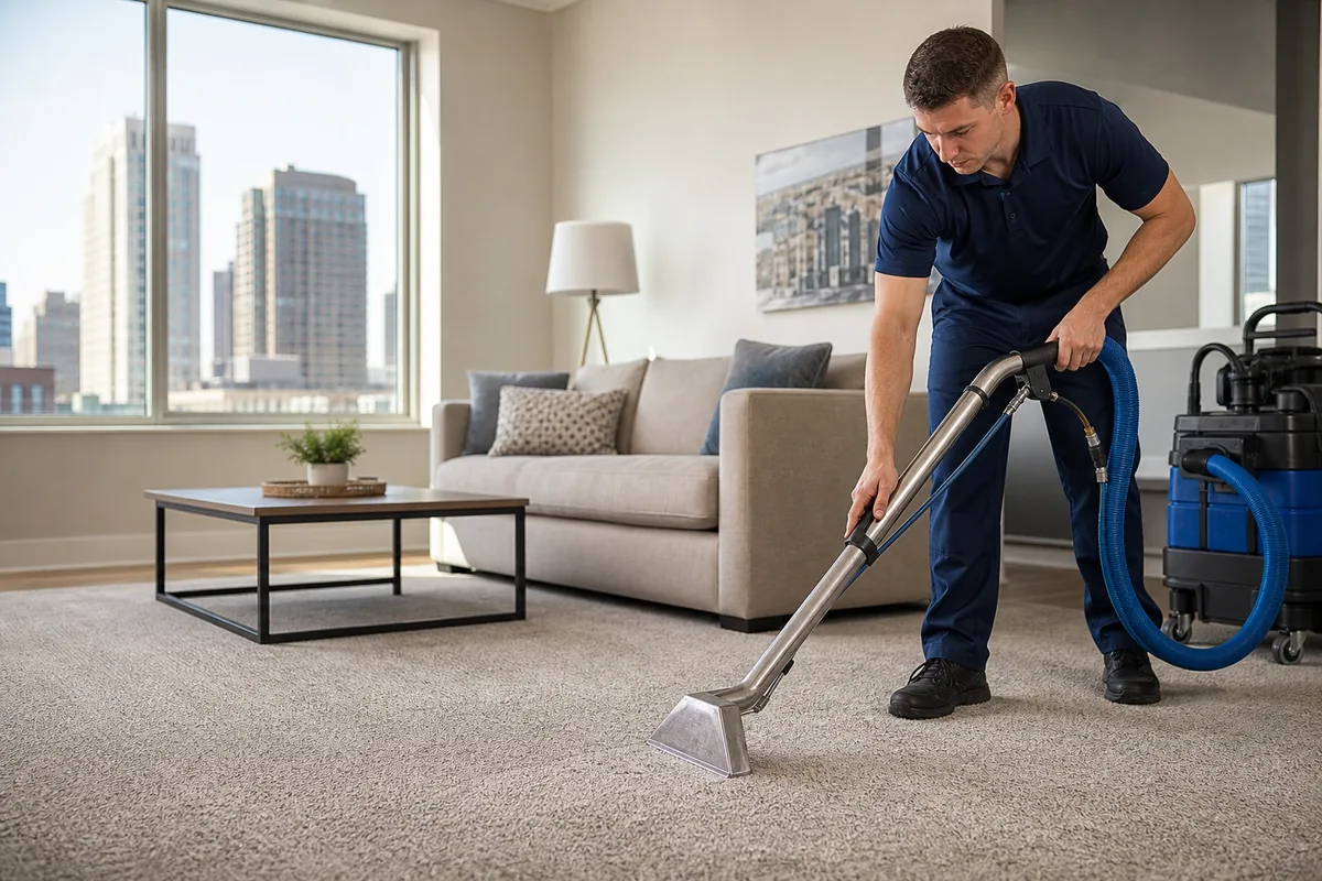 Technician preparing looking for carpet cleaning near me in hammond in a Hammond home
