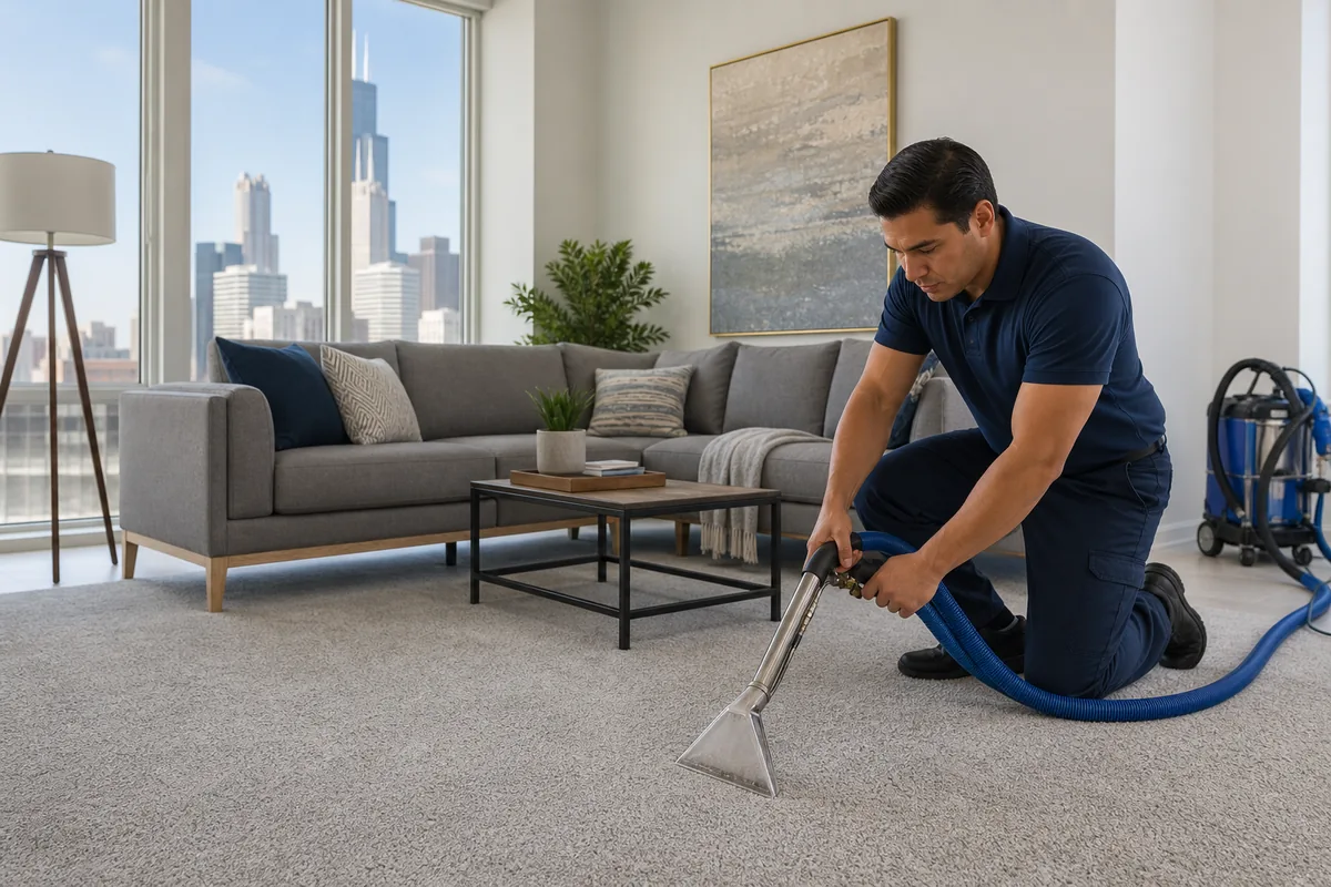 Technician preparing a practical hammond carpet cleaning prep list in a Hammond home