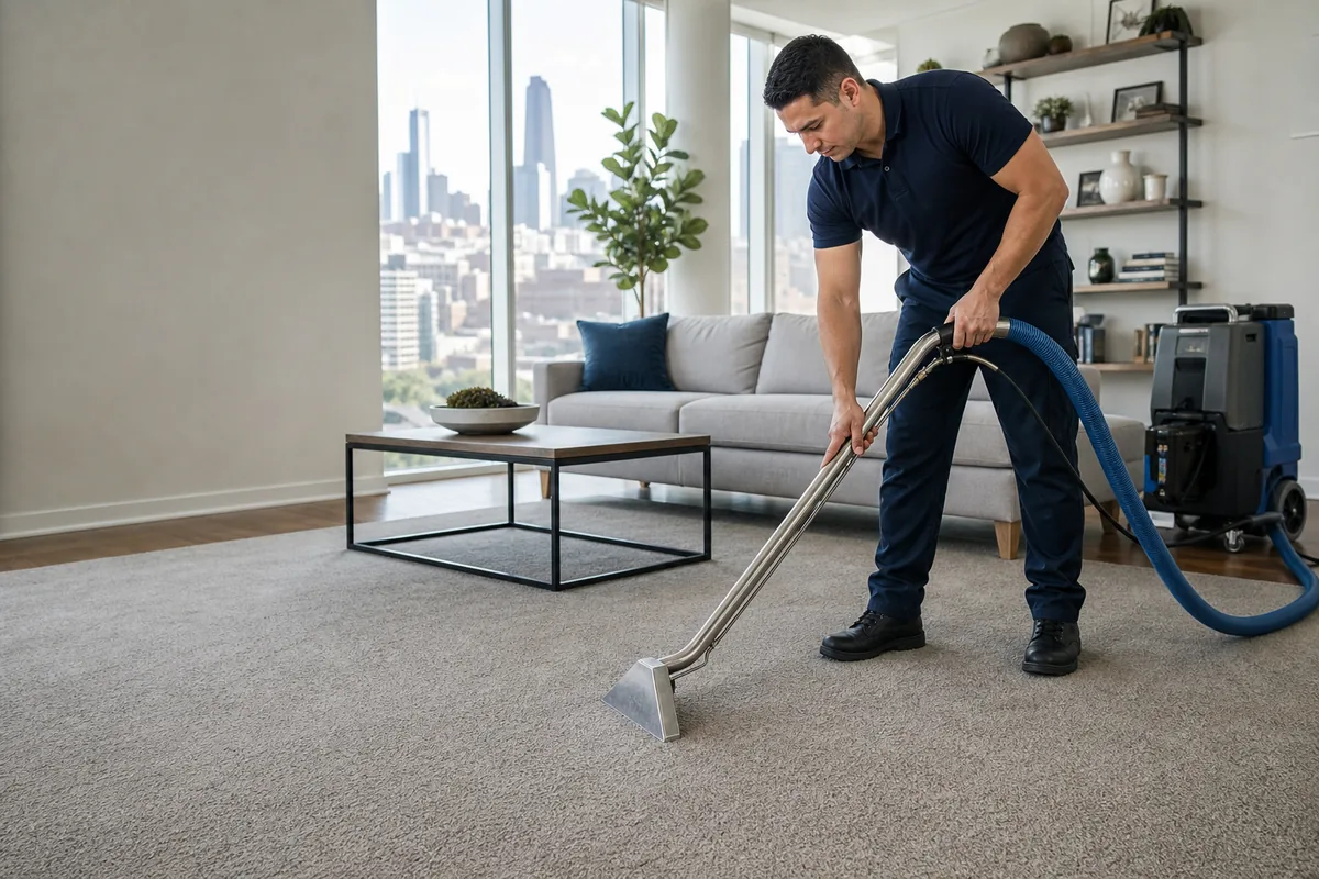 Technician preparing steam cleaning or dry cleaning: what fits the carpet in a Hammond home