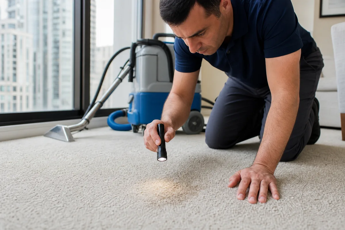 Technician preparing why did that carpet spot come back in a Hammond home