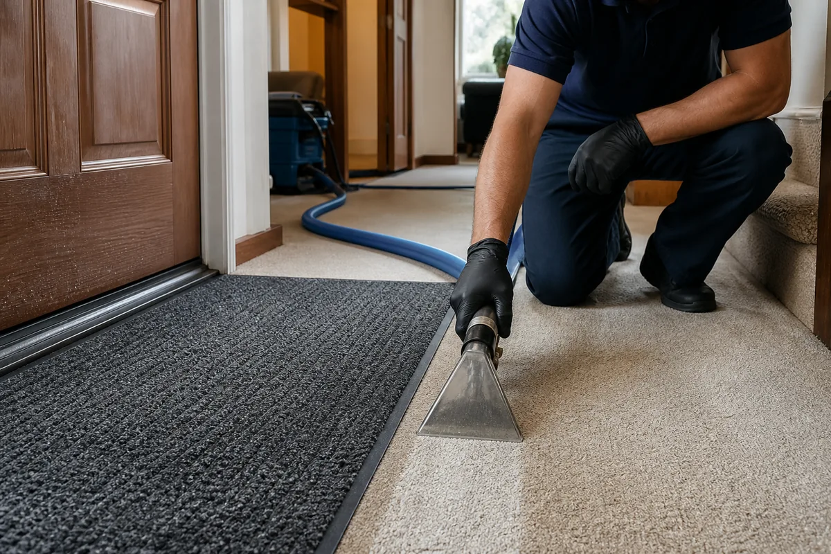 Hammond home entry carpet showing a route from winter mat to hallway