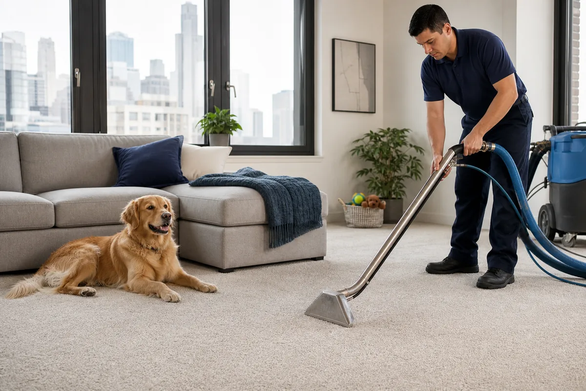Hammond-area apartment entry with dog leash, washable mat, and tracked winter soil on carpet