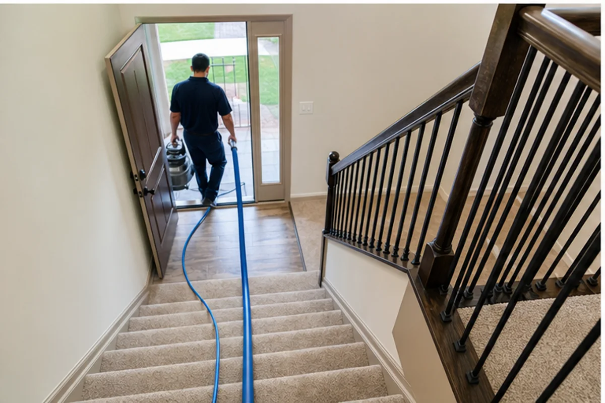 A Crown Point interior prepared with a clear access path for carpet cleaning