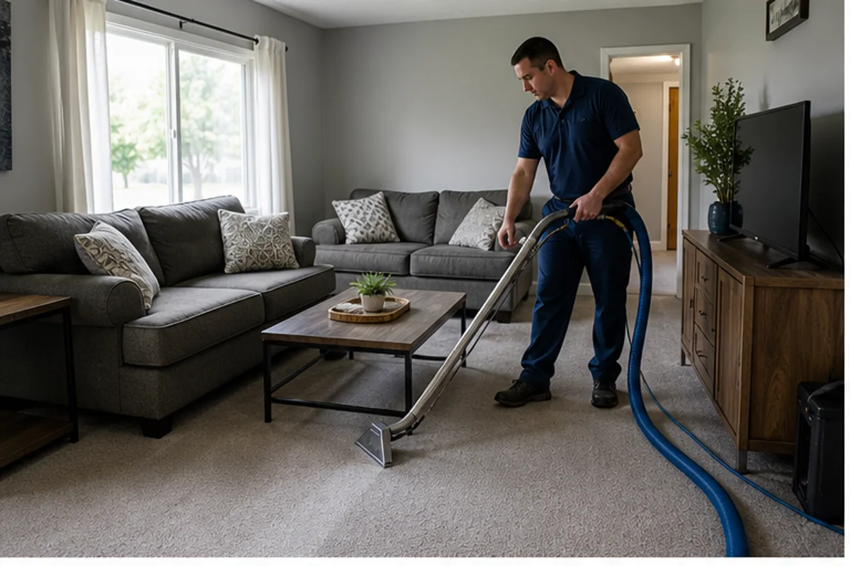 A bright lived-in room with freshly maintained residential carpet in a Griffith home for carpet cleaning